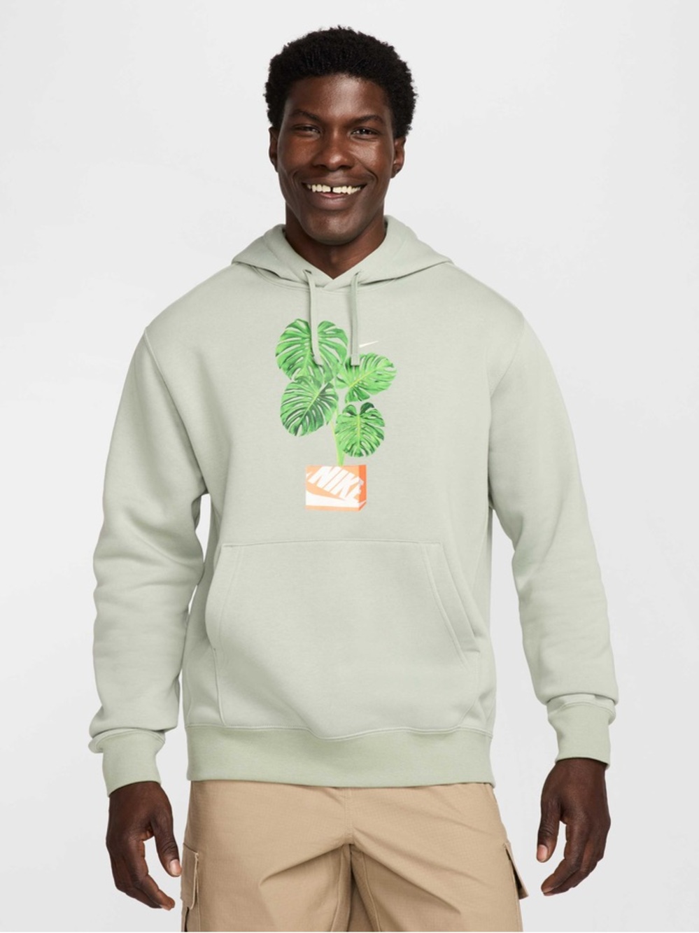 Nike Men’s Sage Green Pullover Hoodie with Green Leaf Graphic